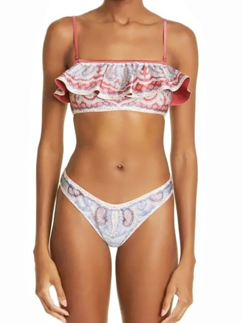 Zimmermann Vitali Frill Bandeau Bikini Blue & Red US 4-6